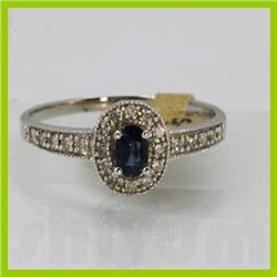 Genuine  0.48 ctw Sapphire & Diamond Ring 14KT White Gold Ring Size 6.5