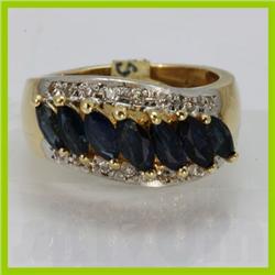 Genuine  2.02 ctw Sapphire & Diamond 14KT 2 Tone Ring Size 6.5