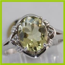 Genuine 2.14 ctw Peridot & Diamond Ring 14KT Gold-White 