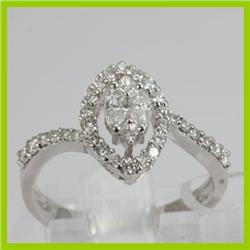 Genuine 0.67 ctw Princess Cut Marquee & Diamond Ring 18kt Gold-White 