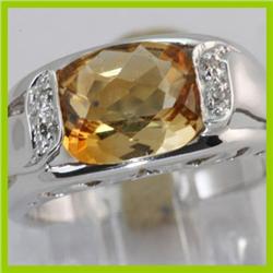 Genuine 2.97 ctw Citrine & Diamond Ring 14KT Gold-White 