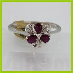 Genuine  0.57 ctw Ruby & Diamond Ring 14KT White Gold Ring Size 6.5