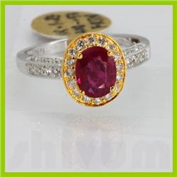 Genuine  1.76 ctw Ruby & Diamond Ring 18KT 2 Tone Ring Size 6.5