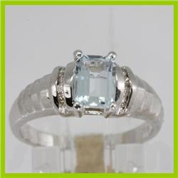 Genuine 1.05 ctw Aquamarine & Diamond Ring 14KT Yellow Gold 