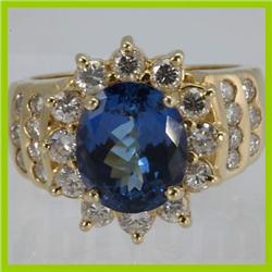Genuine  5.54 ctw Tanzanite & Diamond Ring 14KT Yellow Gold Ring Size 7.5