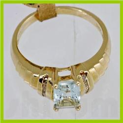 Genuine 1.05 ctw Aquamarine & Diamond Ring 14KT Yellow Gold 