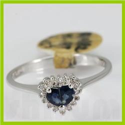 Genuine  0.49 ctw Sapphire & Diamond Ring 14KT White Gold Ring Size 6.5