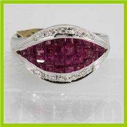 Genuine  2.18 ctw Ruby & Diamond Ring 14KT White Gold Ring Size 6.5