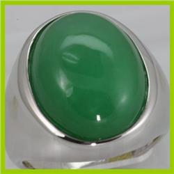 Genuine 20X16MM Green Jade Ring 14KT Gold-White 