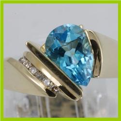 Genuine 2.57 ctw Blue Topaz & Diamond Ring 14KT Gold-Yellow 