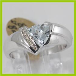 Genuine 1.06 ctw Aquamarine  & Diamond Ring 14KT White Gold 