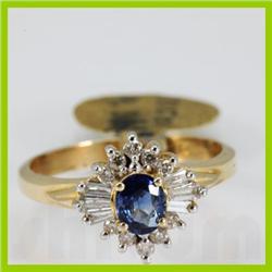 Genuine  0.83 ctw Sapphire & Diamond Ring 14KT Yellow Gold Ring Size 6.5