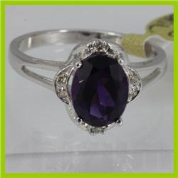 Genuine  1.36 ctw  Amethyst  Ring  14KT White Gold  Ring Size  6.75