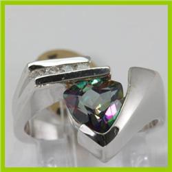Genuine 2.36 ctw Mystic Topaz & Diamond Ring 14KT White Gold 