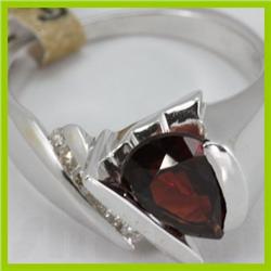 Genuine 2.22 ctw Garnet & Diamond Ring 14KT Gold-White 