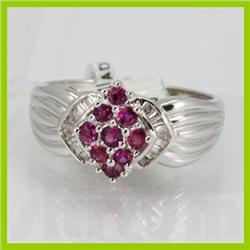 Genuine  0.65 ctw Ruby & Diamond Ring 18KT White Gold Ring Size 6.5