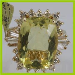 Genuine  11.96 ctw  Lemon Quartz Ring  14KT Yellow Gold  Ring Size  6