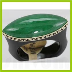 Genuine 23X10MM Green Jade Ring 14KT Gold-Yellow 