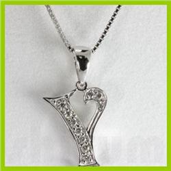 Genuine 0.10 ctw Alphabet Initial Letter Y Diamond Necklace 16" 14kt Gold-White
