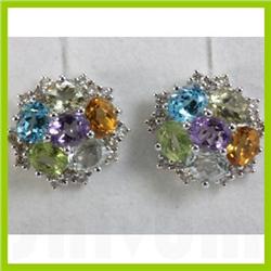 Genuine 4.98 ctw Multi Sapphire & Diamond Earring 14kt Gold-White 