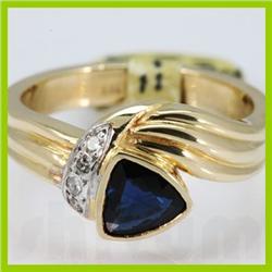 Genuine  0.8 ctw Sapphire & Diamond Ring 14KT Yellow Gold Ring Size 6.5
