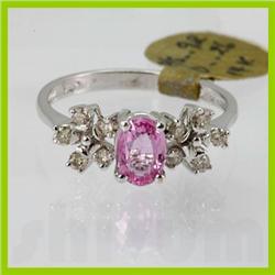 Genuine  1.18 ctw Pink Sapphire& Diamond Ring 14KT White Gold Ring Size 7
