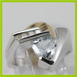 Genuine 1.39 ctw Aquamarine  & Diamond Ring 14KT White Gold 