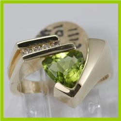 Genuine 1.95 ctw Peridot & Diamond Ring 14KT Yellow Gold 