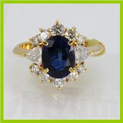 Genuine  3.49 ctw Sapphire & Diamond Ring 14KT Yellow Gold Ring Size 6.5