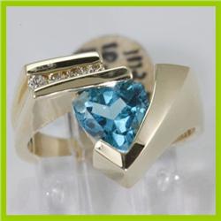 Genuine 2.35 ctw Blue Topaz & Diamond Ring 14KT Yellow Gold 