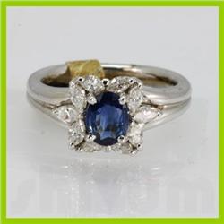 Genuine  1.43 ctw Sapphire & Diamond Ring 14KT White Gold Ring Size 6.5