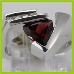 Genuine 1.99 ctw Garnet & Diamond Ring 14KT White Gold 