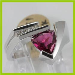 Genuine 1.66 ctw Tourmaline & Diamond Ring 14KT White Gold 