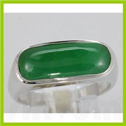 Genuine 15X6MM Green Jade Ring 14KT Gold-White 