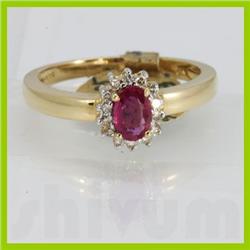 Genuine  0.64 ctw Ruby & Diamond Ring 14KT Yellow Gold Ring Size 6.5