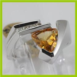 Genuine 1.60 ctw Citrine & Diamond Ring 14KT White Gold 