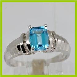 Genuine 1.40 ctw Blue Topaz & Diamond Ring 14KT White Gold 