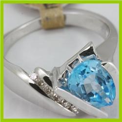 Genuine 2.57 ctw Blue Topaz & Diamond Ring 14KT Gold-White 