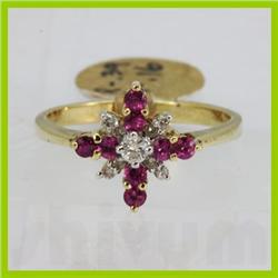 Genuine  0.55 ctw Ruby & Diamond Ring 14KT Yellow Gold Ring Size 6.5