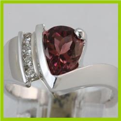 Genuine 2.18 ctw Pink Tourmaline & Diamond Ring 14KT Gold-White 