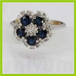 Genuine  1.42 ctw Sapphire & Diamond Ring 14KT White Gold Ring Size 6.5