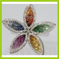 Genuine  2.45 ctw Multi-Sapphire & Diamond Ring 18KT White Gold Ring Size 7