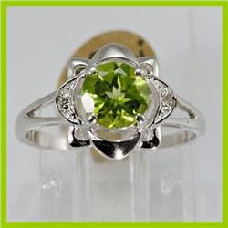 Genuine 1.40 ctw Peridot & Diamond Ring 14KT White Gold 