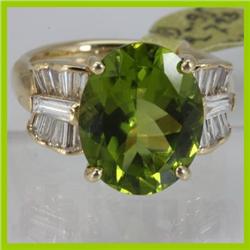 Genuine  9.96 ctw  Peridot Ring  14KT Yellow Gold  Ring Size  5
