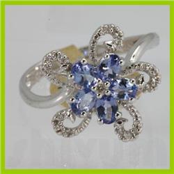 Genuine  0.90 ctw Tanzanite & Diamond Ring 14KT White Gold Ring Size 7