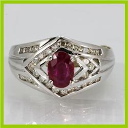 Genuine  1.55 ctw Ruby & Diamond  Ring 18KT White Gold Ring Size 6.5