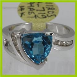 Genuine  3.73 ctw  Blue Topaz Ring  14KT White Gold  Ring Size  7.5