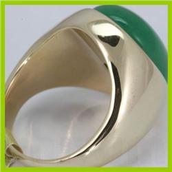 Genuine 20x16mm Large Green Jade Capizon Ring 14KT Gold-Yellow 