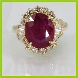 Genuine  5.75 ctw Ruby & Diamond Ring 14KT Yellow Gold Ring Size 6.5