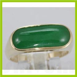 Genuine 19X8MM GreenJade Ring 14KT Gold-Yellow 